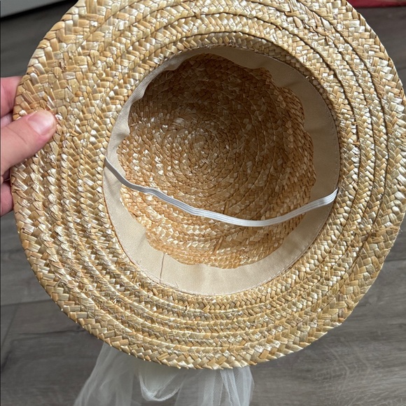 Elegant kids  Straw Hat with Tulle and Pearl Accents - Picture 7 of 7